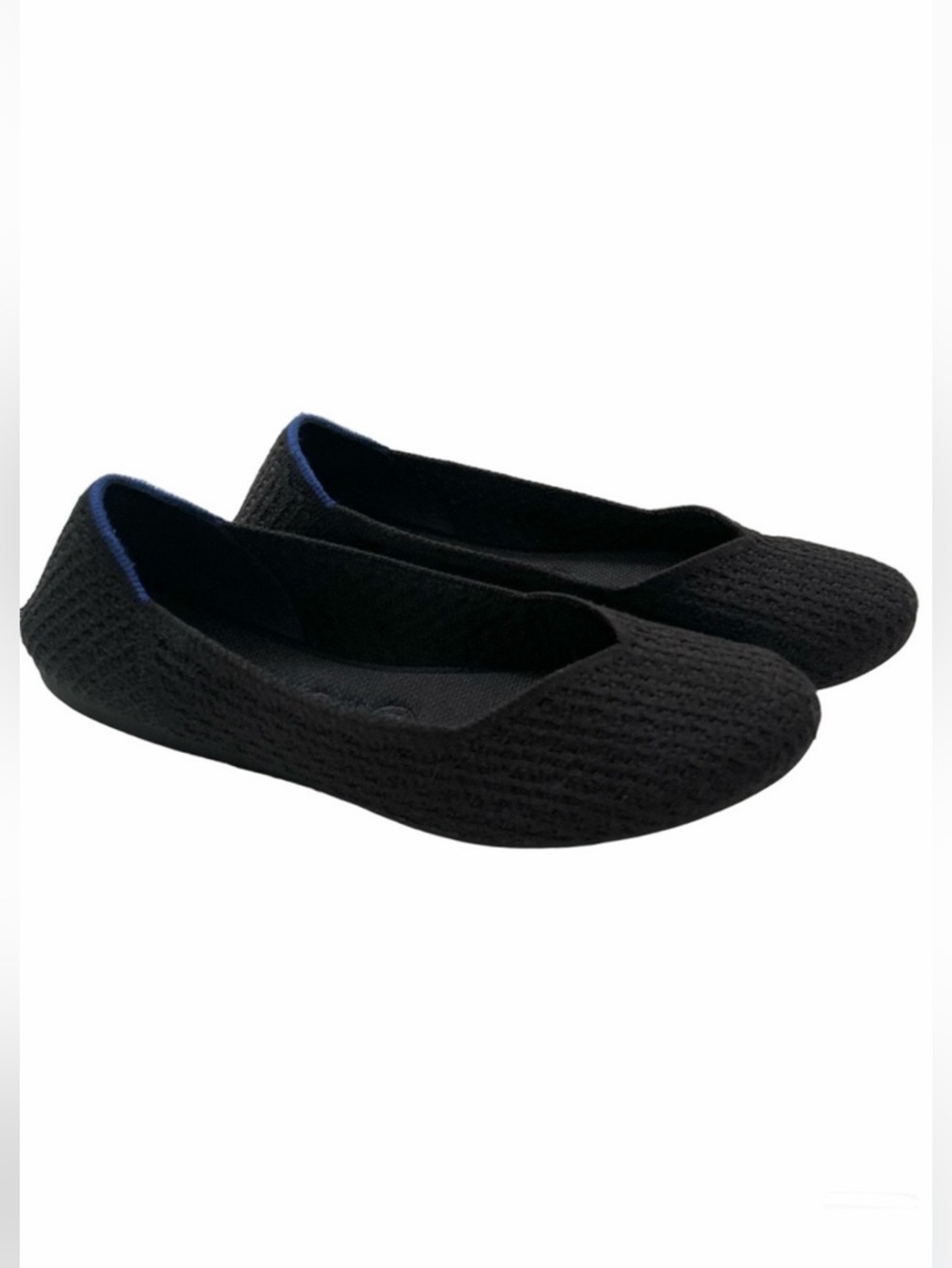 Rothy's Honeycomb Black Size 8 Flats Retired Round Toe Blue Halo Shoes Slip Ons